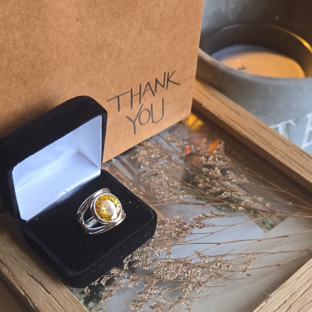 Silver Ring with Yellow Gemstone
